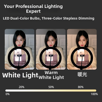 Φωτιστικό LED δαχτυλιδιού για φωτογραφία με βάση για κινητό και τρίποδο, φορητό, 2700K, ρυθμιζόμενη φωτεινότητα και θερμοκρασία χρώματος