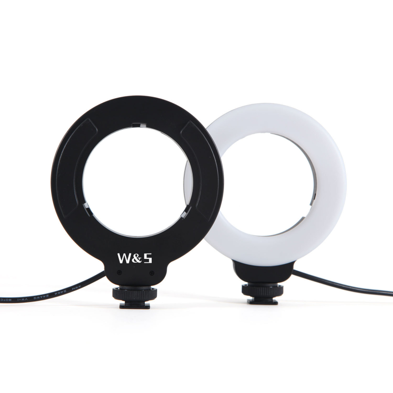 USB napájacie LED kruhové svetlo s hot shoe klipom pre kameru/telefón/PC – 5V, 4.5W, 2500–6500K, stmievateľné a farebne nastaviteľné, dosah 6 m