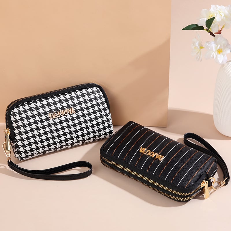 Ženska clutch torbica sa zatvaračem na zip, PU materijal, vodoravni kvadratni oblik, unutarnji džep za mobitel i ID karticu, podstava od poliester.