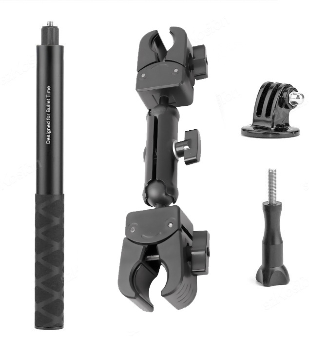 Suport de montaj pentru cameră de acțiune pe motocicletă — clemă cu două capete, universală, construcție metal/plastic/silikon