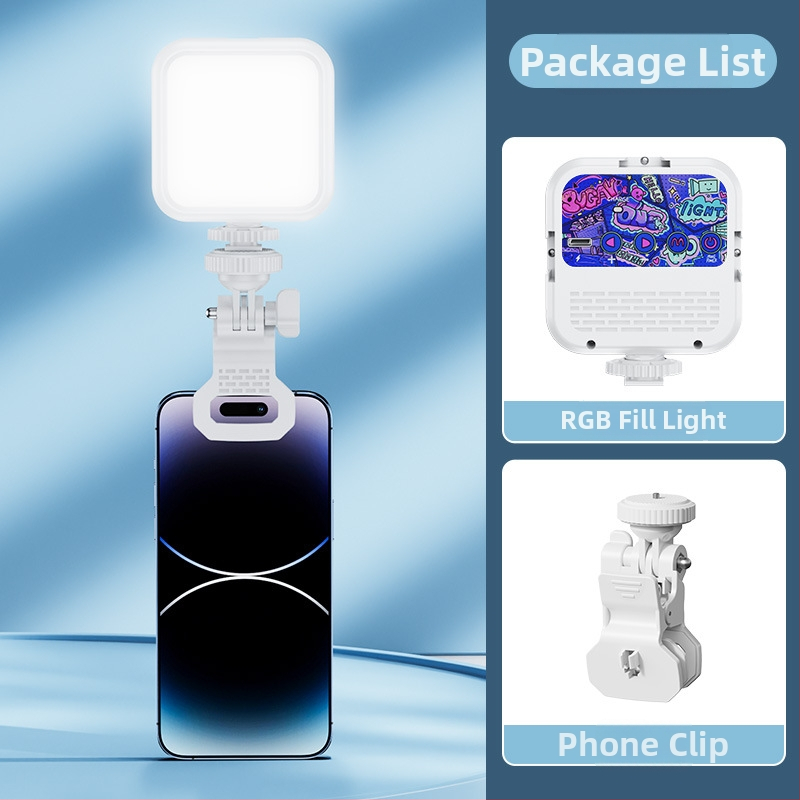 Lumină de umplere compactă pentru DSLR și smartphone, iluminare RGB, temperatură de culoare reglabilă 2500–9900K, 5W putere, alimentare 5V, manevrabilă în mână, pentru live streaming, filmare și selfie