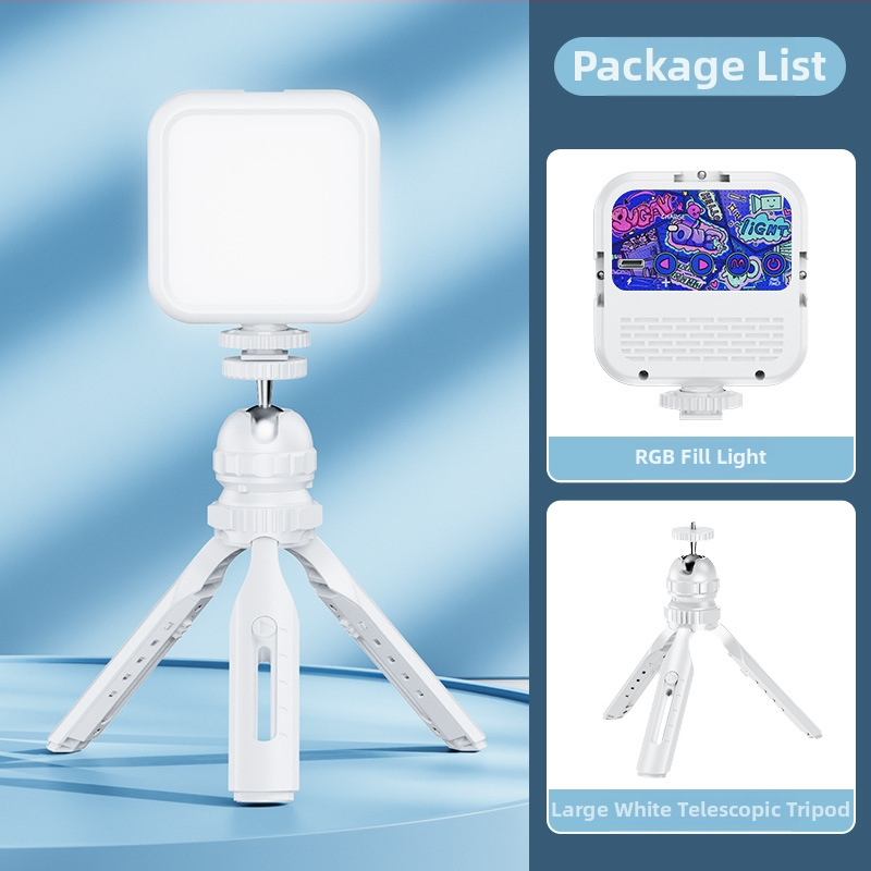 Lumină de umplere compactă pentru DSLR și smartphone, iluminare RGB, temperatură de culoare reglabilă 2500–9900K, 5W putere, alimentare 5V, manevrabilă în mână, pentru live streaming, filmare și selfie