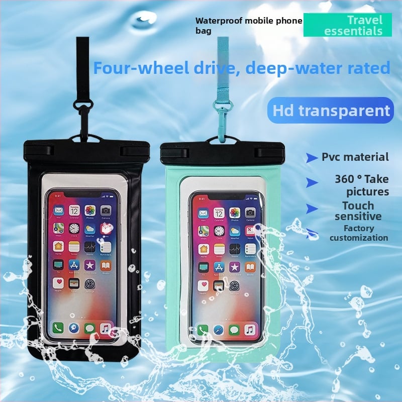 Vanjska vodootporna futrola za telefon za aktivnosti na otvorenom – s dodirnim zaslonom, PVC materijal, prozirni unutarnji džep, podržava mobilni telefon