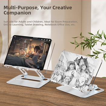 Stojan na čítanie do stola, skladací a výškovo nastaviteľný, z hliníkovej zliatiny a akrylu, model Z69, univerzálny pre knihy a tablety