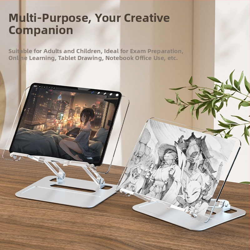 Stojan na čítanie do stola, skladací a výškovo nastaviteľný, z hliníkovej zliatiny a akrylu, model Z69, univerzálny pre knihy a tablety