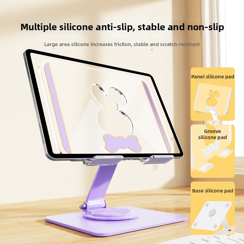 Držač za tablet — sladak zeko s izrezom za odvodenje topline, 360° rotacija, kompatibilan s iPad/iPhone, težina 285 g