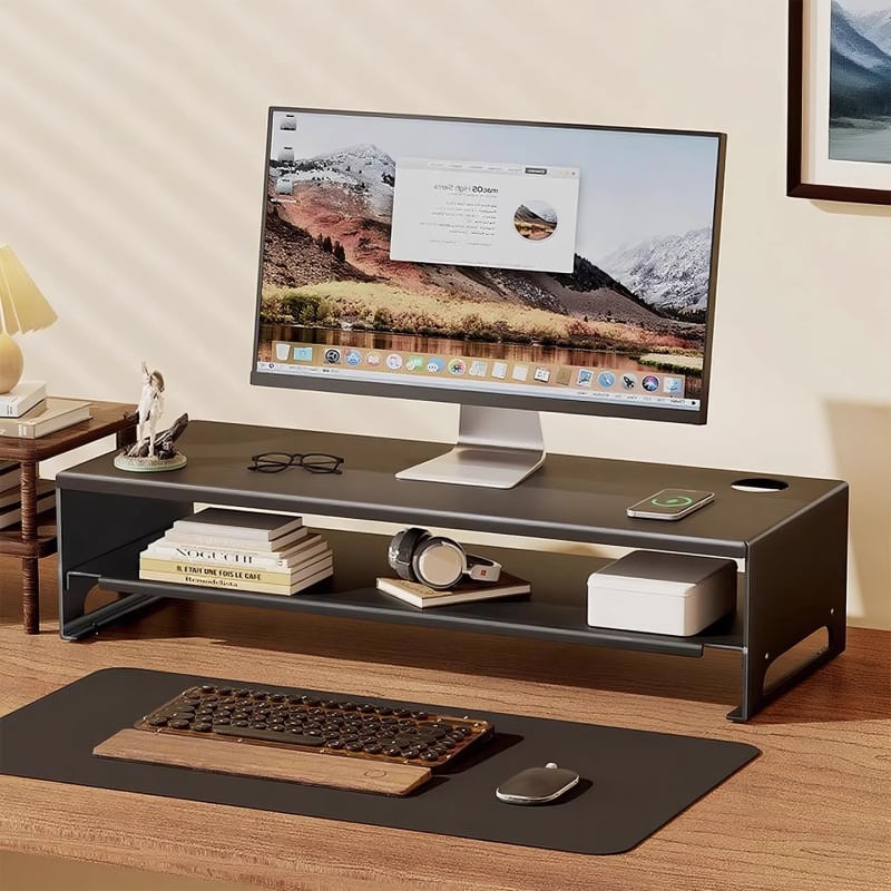 Stalak za monitor na radnom stolu, dvostruki metalni organizator, karbonska čelika
