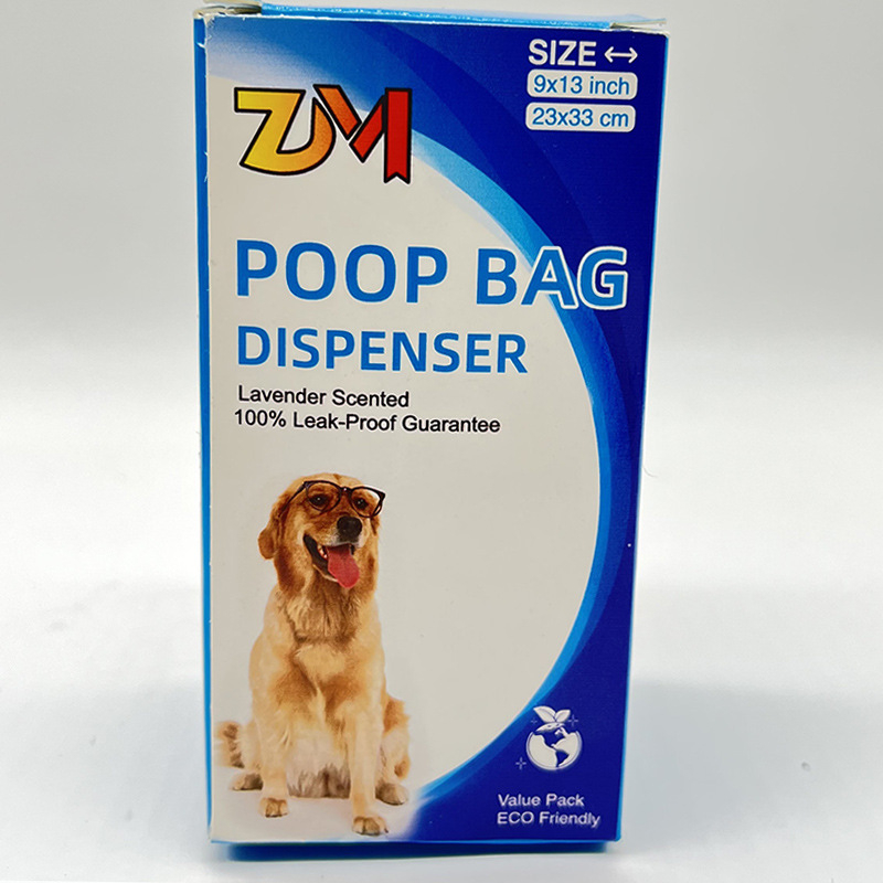 Biodegradálható kutyapisziszsákok dobozos csomagolásban, logónyomható, hordozható ürülékgyűjtő zacskók
