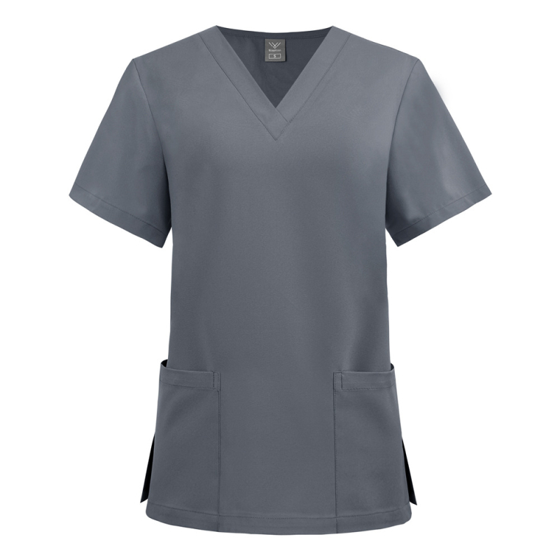 Top medical unisex cu decolteu în V, uscare rapidă, amestec poliester-elastan, evacuare umezeala, mâneci scurte