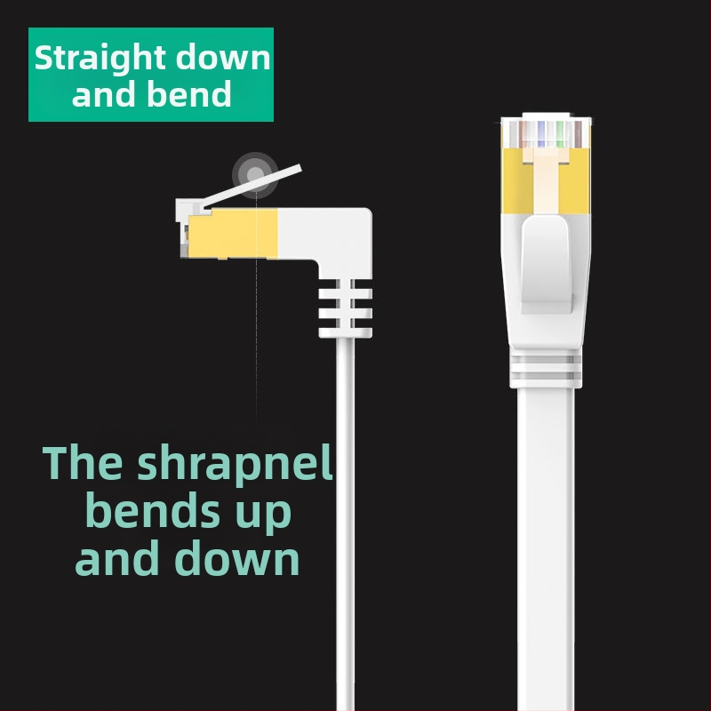 Cat6 plokščias Ethernet kabelis su 90° kampu, variniai laidininkai, gigabit greitis