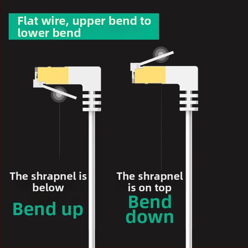 Cat6 plokščias Ethernet kabelis su 90° kampu, variniai laidininkai, gigabit greitis