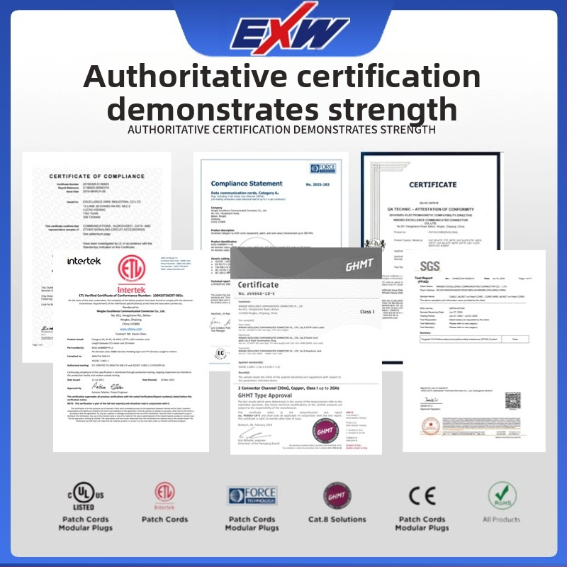Nbexw Cat8 patch kabelis, perdavimo greitis 500, veikimo temperatūra -25°C, saugojimo temperatūra 125°C, tempimo jėga 10, kompresijos jėga 20, ilgis pagal užsakymą