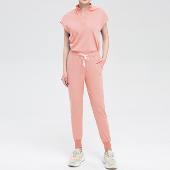 Unisex medicinska odjeća set: top s kratkim rukavima i hlače, V-izrez, poliester, odvlaživanje vlage, ljetni model 2023