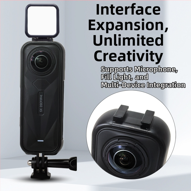 Rozšírený rám ochranné puzdro pre Insta360 X5, pre horizontálne/vertikálne snímanie, odolný voči škrabnutiam a pádovým (ABS; rám + adaptér + skrutková tyč; Kompatibilný model: Insta360 X5)