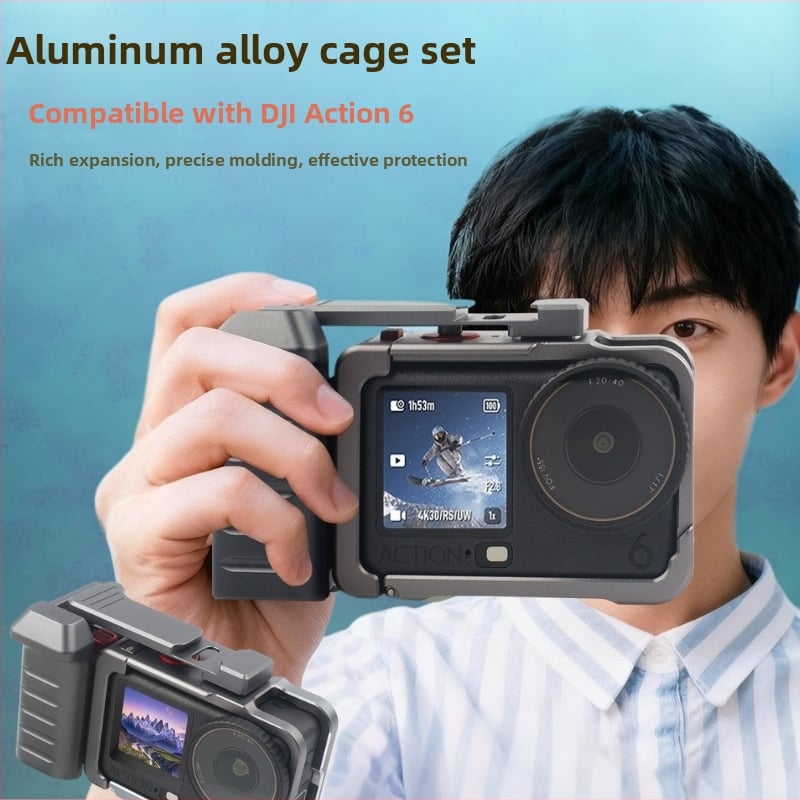 Kit de fotografie de stradă din aluminiu pentru Dji Action6, cu husă protecție și cușcă metalică pentru cameră