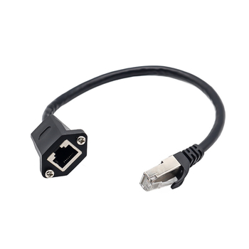 Apsaugotas RJ45 Cat5e tinklo plėtiklio kabelis, vyras–moteris, su fiksuotomis ausimis