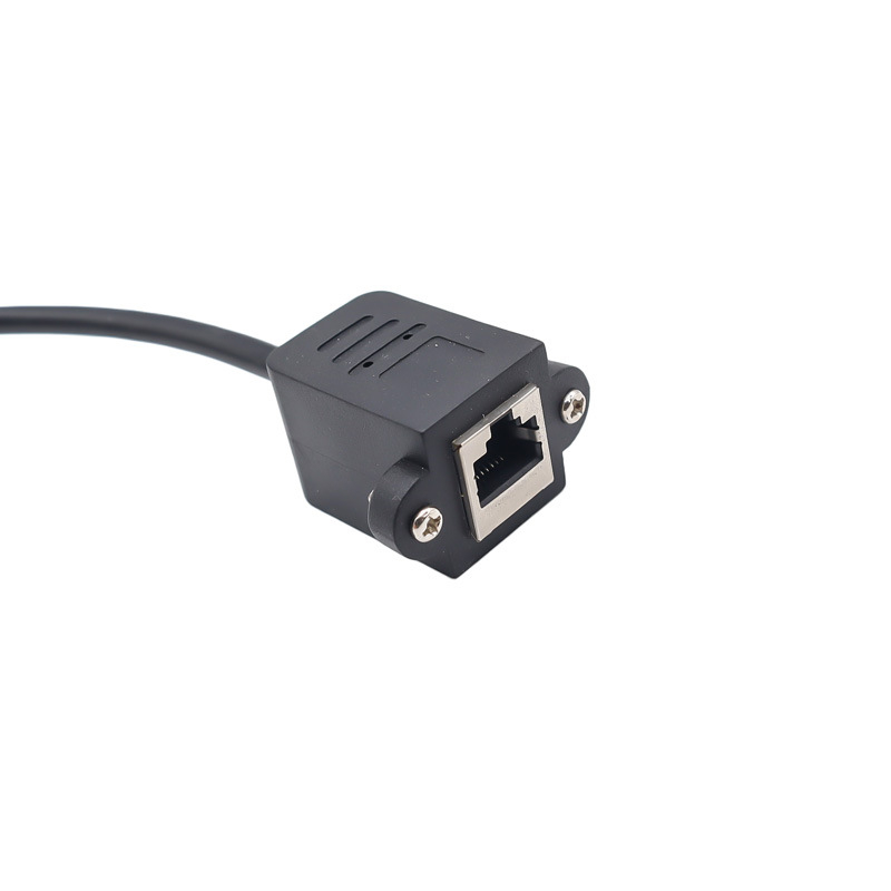 Apsaugotas RJ45 Cat5e tinklo plėtiklio kabelis, vyras–moteris, su fiksuotomis ausimis