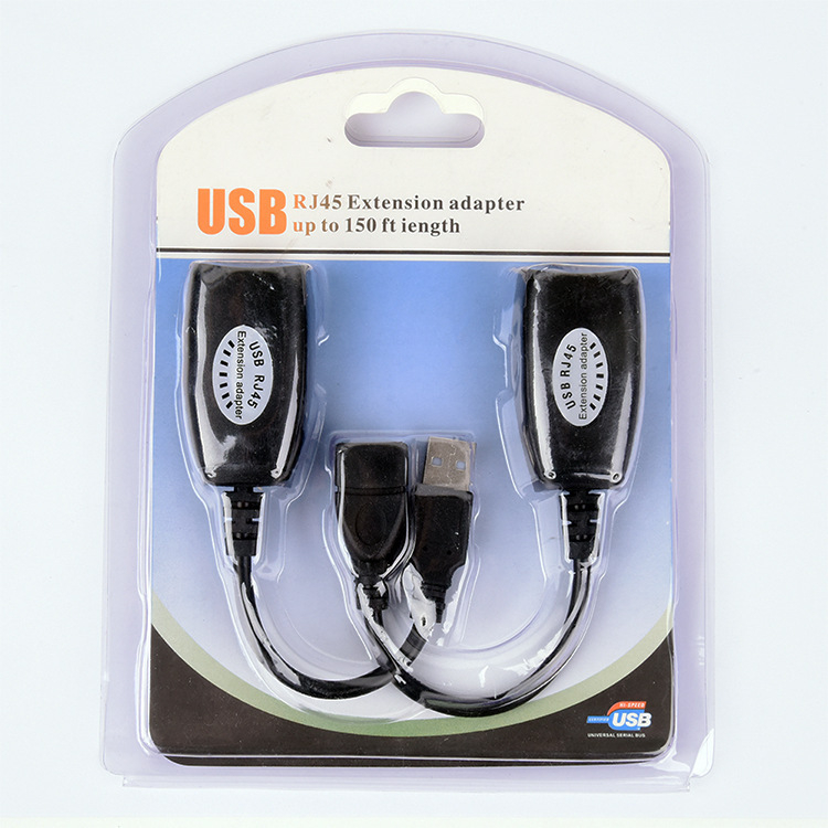 USB pratęsėjas per RJ45, diapazonas 50 m, USB-RJ45 plėtimo laidas, RJ45 tinklo jungtis, universalus suderinamumas, svoris 0,1 kg
