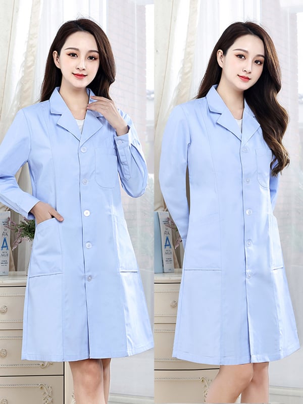 Ιατρικός χιτώνας για άνδρες και γυναίκες, βαμβακερό ύφασμα που απομακρύνει την υγρασία, μακριά μανίκια, γιακά τύπου κοστουμιού, κλινικό ένδυμα