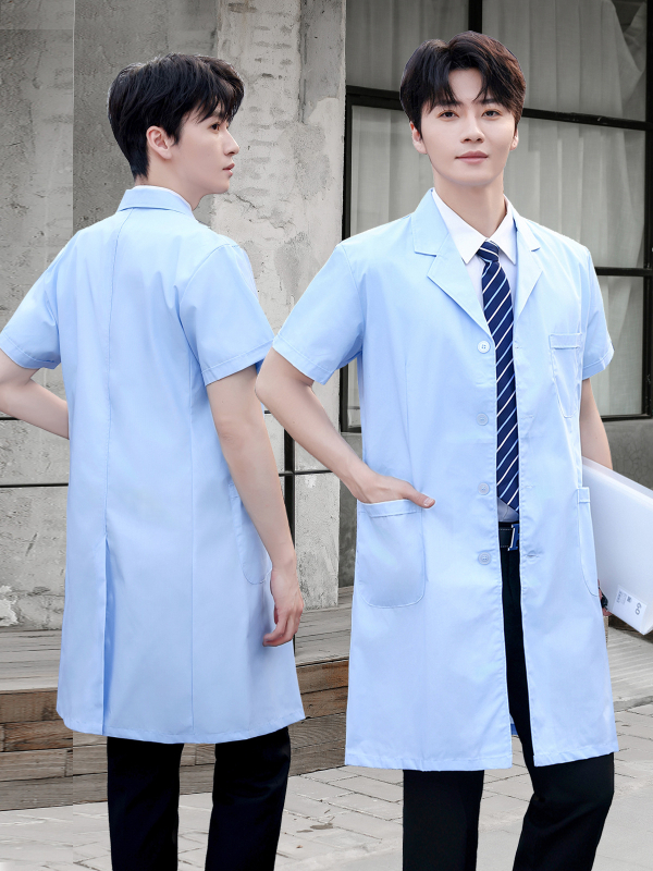 Ιατρικός χιτώνας για άνδρες και γυναίκες, βαμβακερό ύφασμα που απομακρύνει την υγρασία, μακριά μανίκια, γιακά τύπου κοστουμιού, κλινικό ένδυμα