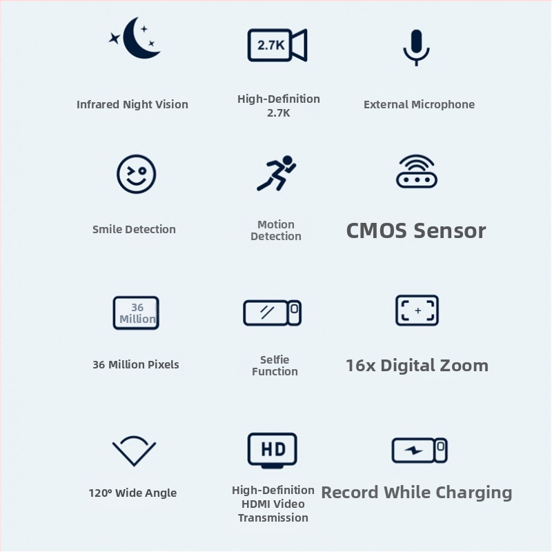HD digitálny fotoaparát s CMOS senzorom, 2.7K video, 3,0-palcový dotykový displej, nočné fotenie, elektronická stabilizácia obrazu
