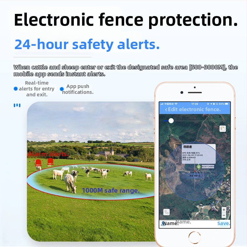 4G eszköz állatnyomkövető Beidou-nyomkövetéssel — riasztások (rezgés, áramkimaradás, kerítés); 128 MB memória; 6800 mAh polimer akkumulátor; vízálló