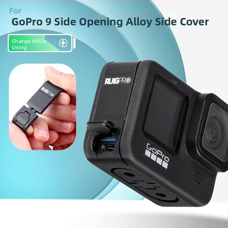 Kovový bočný kryt batérie pre GoPro 12/11/10/9 s otvorom na nabíjanie a chladiacim ventilačným otvorom