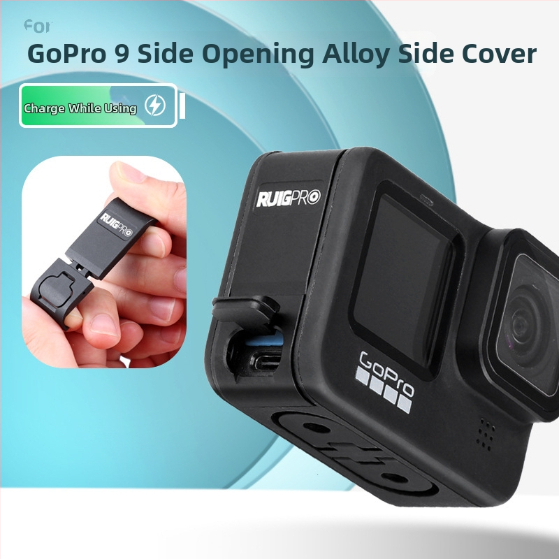 Kovový bočný kryt batérie pre GoPro 12/11/10/9 s otvorom na nabíjanie a chladiacim ventilačným otvorom