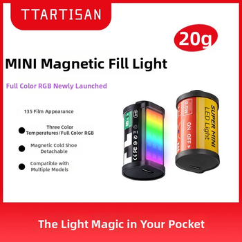 Accesorii pentru obiectiv: TTARTISAN lumină RGB de umplere magnetică pentru cameră — design în formă de film, montaj magnetic, compatibil cu hot shoe