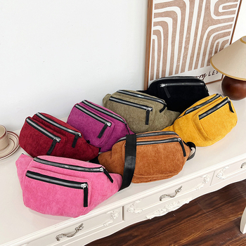 Uniszex deréktáska – Városi egyszerű stílus; Corduroy anyag; Poliészter bélés; Cipzáras nyitás; Telefontok