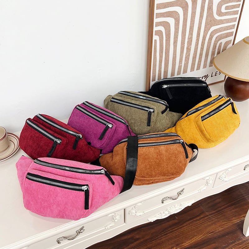 Uniszex deréktáska – Városi egyszerű stílus; Corduroy anyag; Poliészter bélés; Cipzáras nyitás; Telefontok