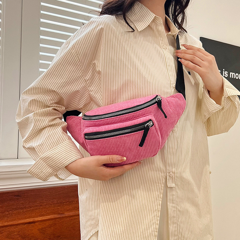 Uniszex deréktáska – Városi egyszerű stílus; Corduroy anyag; Poliészter bélés; Cipzáras nyitás; Telefontok