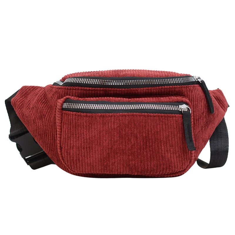 Uniszex deréktáska – Városi egyszerű stílus; Corduroy anyag; Poliészter bélés; Cipzáras nyitás; Telefontok