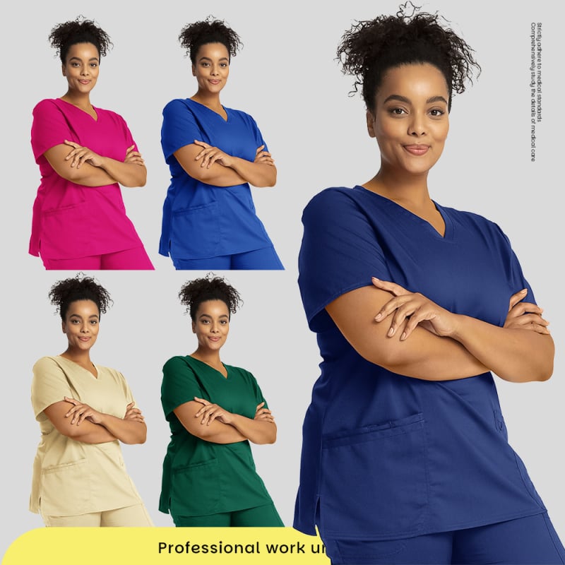 Unisex set scrubs s kratkim rukavima, V-izrez, brzo upijajući materijal, poliester/spandeks (90–95%), gornji dio i donji dio