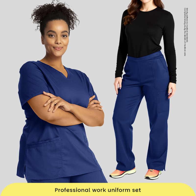 Unisex set scrubs s kratkim rukavima, V-izrez, brzo upijajući materijal, poliester/spandeks (90–95%), gornji dio i donji dio