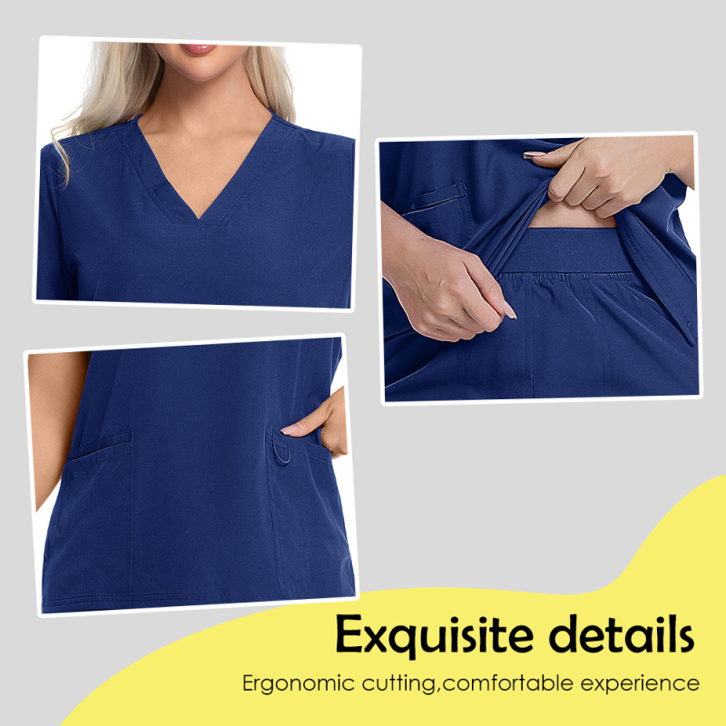 Unisex set scrubs s kratkim rukavima, V-izrez, brzo upijajući materijal, poliester/spandeks (90–95%), gornji dio i donji dio