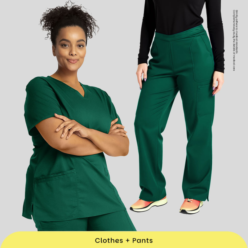 Unisex set scrubs s kratkim rukavima, V-izrez, brzo upijajući materijal, poliester/spandeks (90–95%), gornji dio i donji dio
