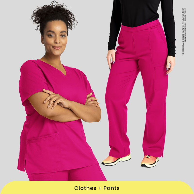 Unisex set scrubs s kratkim rukavima, V-izrez, brzo upijajući materijal, poliester/spandeks (90–95%), gornji dio i donji dio