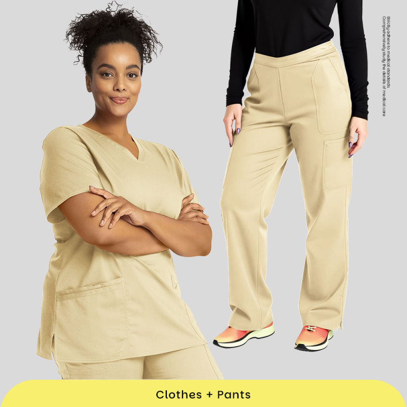 Unisex set scrubs s kratkim rukavima, V-izrez, brzo upijajući materijal, poliester/spandeks (90–95%), gornji dio i donji dio