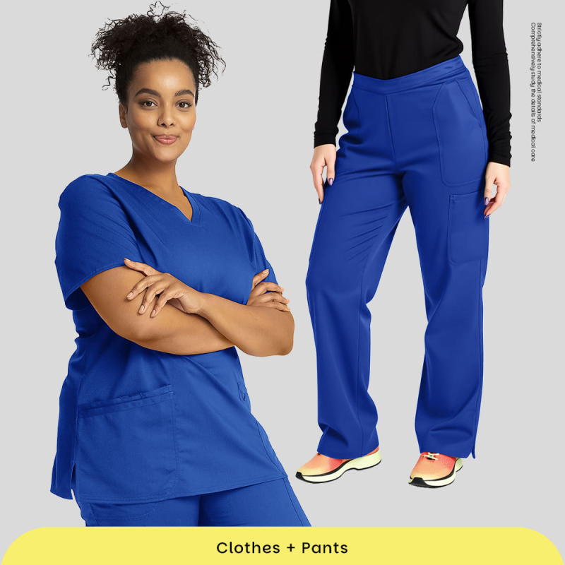 Unisex set scrubs s kratkim rukavima, V-izrez, brzo upijajući materijal, poliester/spandeks (90–95%), gornji dio i donji dio