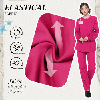 Set scrubs dentar unisex cu mâneci scurte, decolteu în V, material poliester-spandex, absorbant de umiditate, pantaloni incluși
