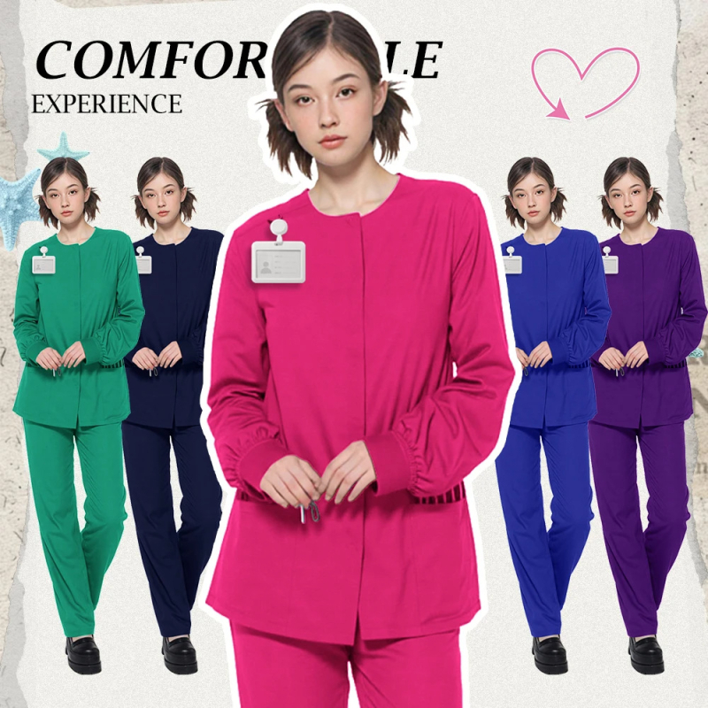 Set scrubs dentar unisex cu mâneci scurte, decolteu în V, material poliester-spandex, absorbant de umiditate, pantaloni incluși