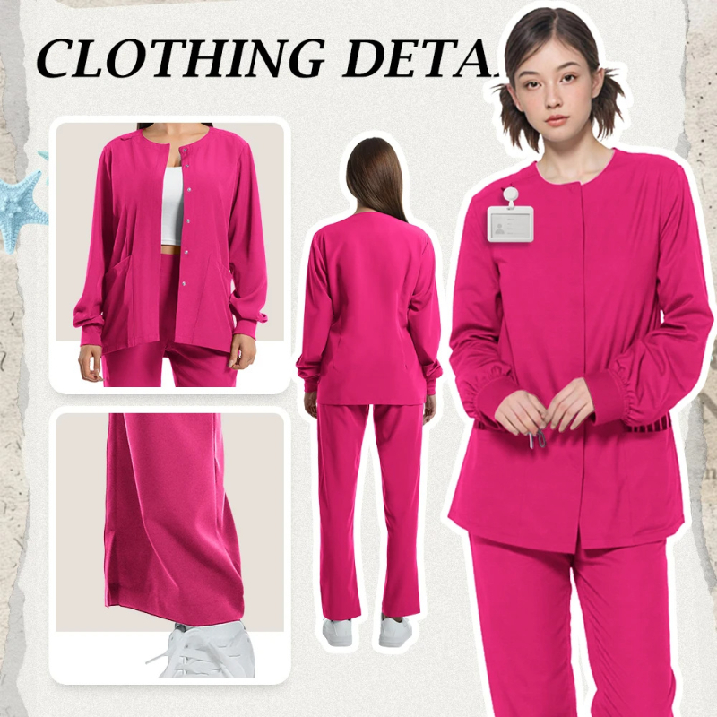 Set scrubs dentar unisex cu mâneci scurte, decolteu în V, material poliester-spandex, absorbant de umiditate, pantaloni incluși
