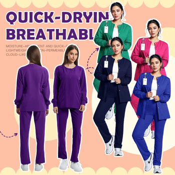 Unisex orvosi scrub ruha V-nyakú, poliészter-spandex keverék, nedvességelvezető, hossz 50–65 cm