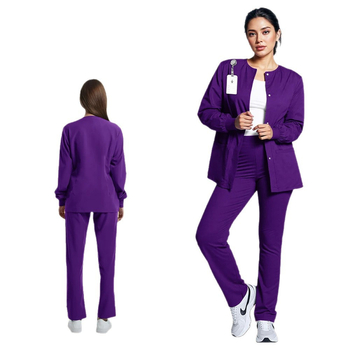 Unisex orvosi scrub ruha V-nyakú, poliészter-spandex keverék, nedvességelvezető, hossz 50–65 cm