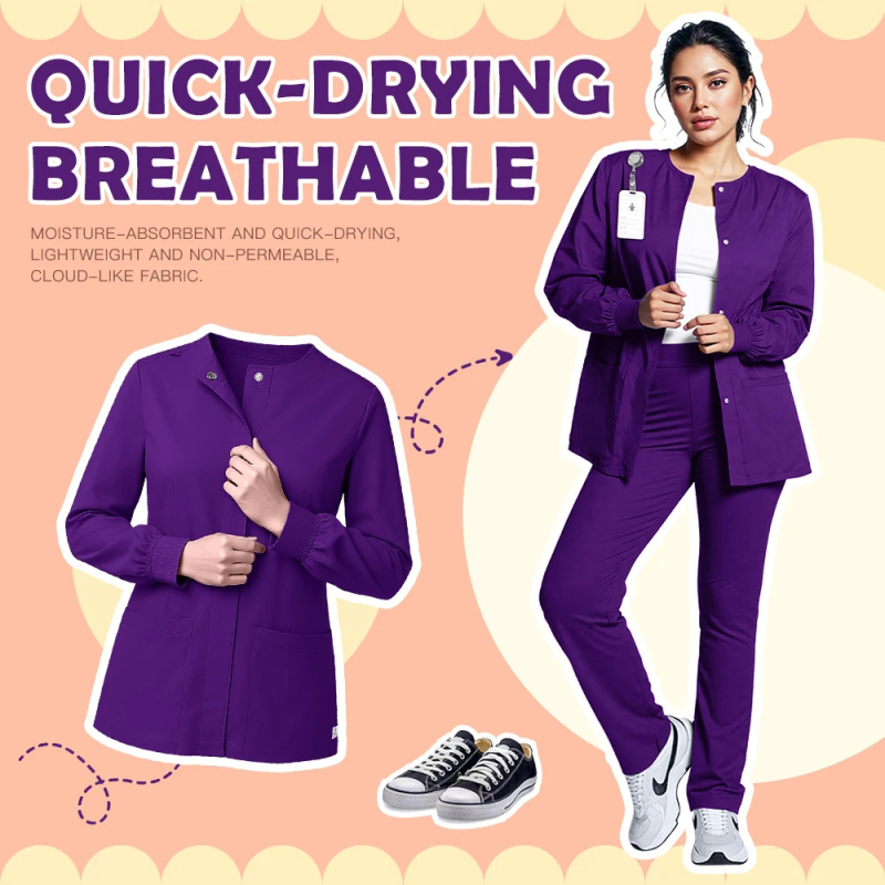 Unisex orvosi scrub ruha V-nyakú, poliészter-spandex keverék, nedvességelvezető, hossz 50–65 cm