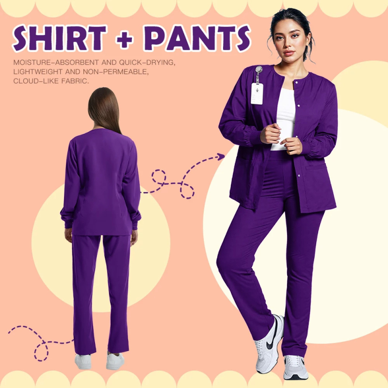 Unisex orvosi scrub ruha V-nyakú, poliészter-spandex keverék, nedvességelvezető, hossz 50–65 cm