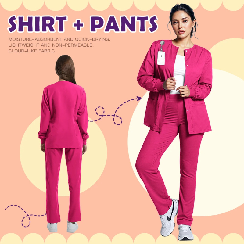 Unisex orvosi scrub ruha V-nyakú, poliészter-spandex keverék, nedvességelvezető, hossz 50–65 cm