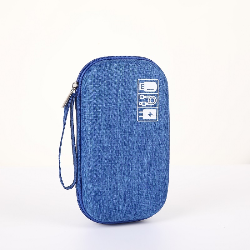 Multifunkciós adatkábel-tároló táska, kézitáska-stílus, anyag Oxford vászon + EVA, kis egyrétegű kialakítás, méretei 20,5×11×5 cm, súlya 90 g, utazáshoz ideális