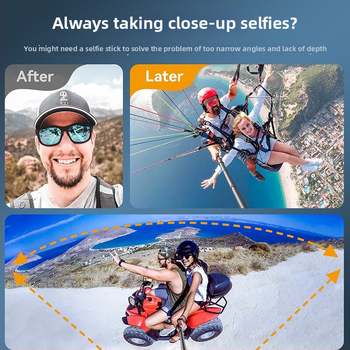 Selfie stick monopodas GoPro ir Insta360 – rankinis veiksmo kamerai monopodas, be Bluetooth